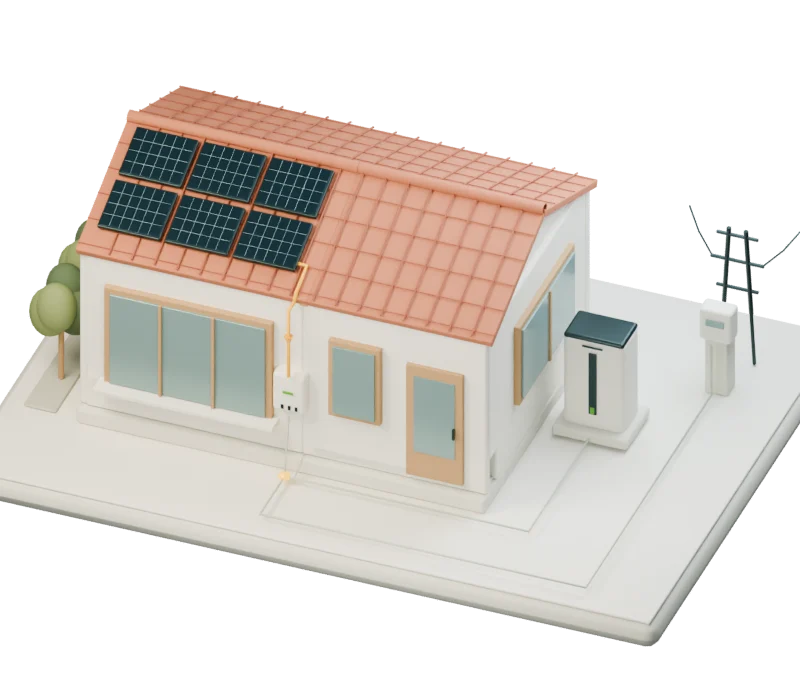 Vista exterior de uma casa portuguesa com painéis solares no telhado, antes da revelação do interior.